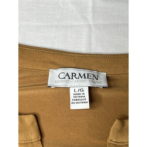 Carmen Marc Valvo Women Button Up Shirt Large Casual Long Sleeve Pockets Mustard - Picture 3 of 10